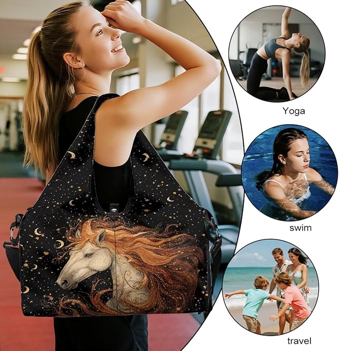 Gym Bag with Yoga Mat Holder Large Tote Bag With Multi Pockets for Women Men Dry Wet Separated Pocket Carryall Yoga Tote Bag for Pilates Travel Workout Office