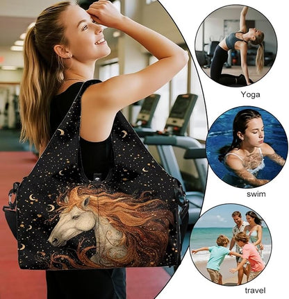Gym Bag with Yoga Mat Holder Large Tote Bag With Multi Pockets for Women Men Dry Wet Separated Pocket Carryall Yoga Tote Bag for Pilates Travel Workout Office