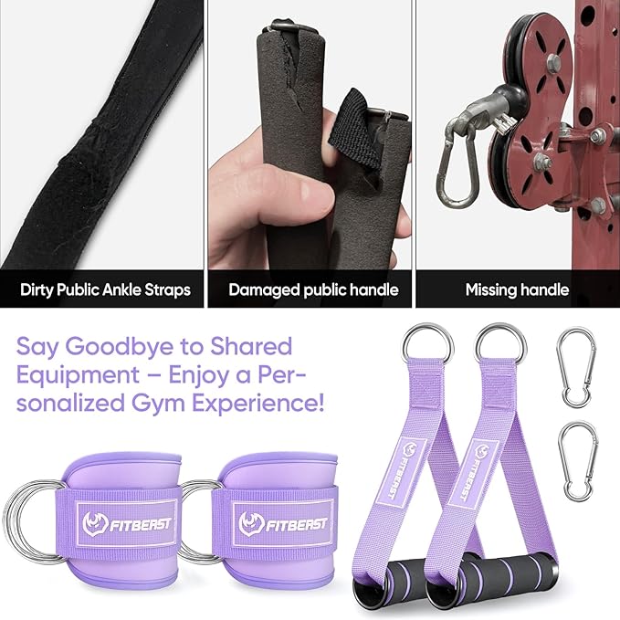 FitBeast Ankle Straps for Cable Machines Women, Ankle Strap Set - Glute Kickback Ankle Strap & Gym Handles, Gym Ankle Straps for Resistance Bands, Booty Workouts, Leg Extensions, Hip Abductors