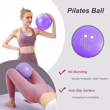 Pilates Ring and Ball Set 12 Inch Magic Circle Pilates Ring with 3 Resistance Bands Home Pilates Kit for Women Workouts Pilates Set for Beginners, Fitness Gift