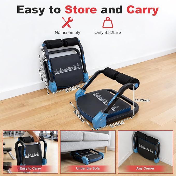 Ab Machine, Sit Up Exercise Equipment & Core Machine, Home Workout Equipment, Adjustable Ab Trainer, with 3 Resistance Levels & 2 Elastic Rope