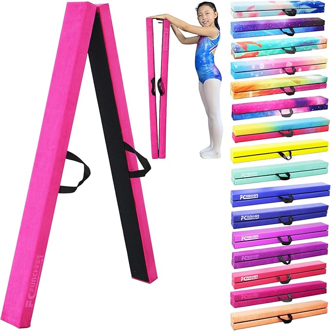 8FT Folding Balance Beam -Gymnastics Floor Beam -Gymnastics Equipment for Kids,Wood core- Anti-Slip Bottom and Carrying Bag for Home
