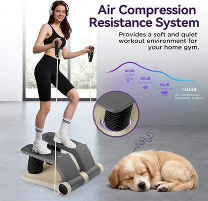 Air Stepper Exercise Machine with Resistance Bands, Stair Stepper with LCD Monitor, Adjustable Resistance Cardio Trainer for Home Workout, Compact Fitness Equipment, 300 lbs Weight Capacity