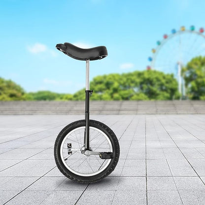 16/24 Inch Wheel Unicycle with Steel Rim, Unicycle Electric Wheel Skidproof Mountain Tire Cycling Sports Exercise with Adjustable Seat, Adults Kids Outdoor Sports Fitness Exercise Tool