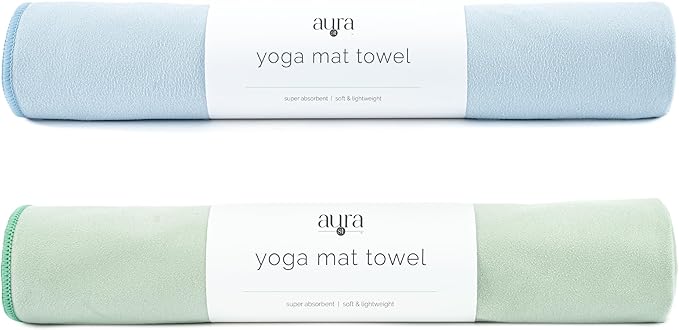 S&T INC. Yoga Mat Towel, Quick Dry Towel, Soft and Absorbent for Gym, Pilates, and Hot Yoga Mat, 2 Pack, 26.5 inches x 72 inches, Microfiber, Blue & Sage Green