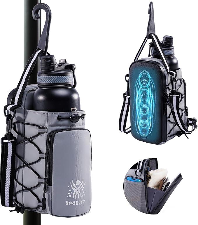 Magnetic Gym Bag for Water Bottle – Fits Up to 46oz, Sling Water Bottle Holder with Strap & Phone Pocket, Magnetic Workout Bag for Gym, Fitness, Outdoor, Men & Women