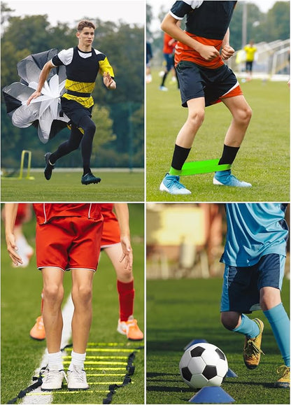 Speed Agility Training Equipment Set - 20ft Agility Ladder, 10 Disc Cones, Resistance Parachute, 5 Resistance Bands & Carry Bag | Football Soccer Basketball Fitness Drills