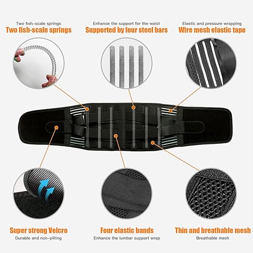 Back Brace Support Belt - Breathable Adjustable Lumbar Support, with EVA Removable Lumbar Pad, 6 Stays, for Lower Back Pain Relief (Light Gray, Small)