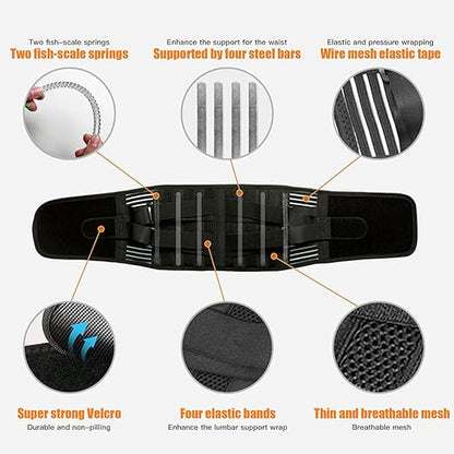 Back Brace Support Belt - Breathable Adjustable Lumbar Support, with EVA Removable Lumbar Pad, 6 Stays, for Lower Back Pain Relief (Light Gray, X-Large)