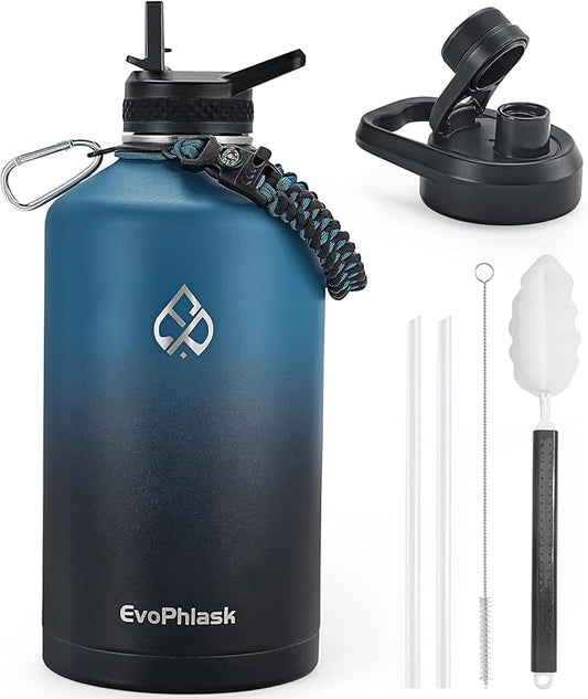 1 Gallon Water Bottle Insulated(Cold for 48Hrs), Large Stainless Steel Water Bottle BPA Free, 128 oz Leak Proof Gallon Water Jug for Sport, Hiking, Camping, Travel, Indigo Black