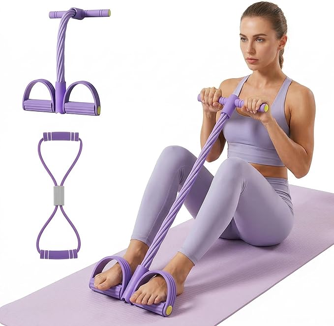 6-Tube Pedal Resistance Band with Handles, Multifunction Foot Pedal Resistance Band, Natural Rubber Fitness Band for Workout and Stretching, Abdomen, Waist, Arm, Leg(White)