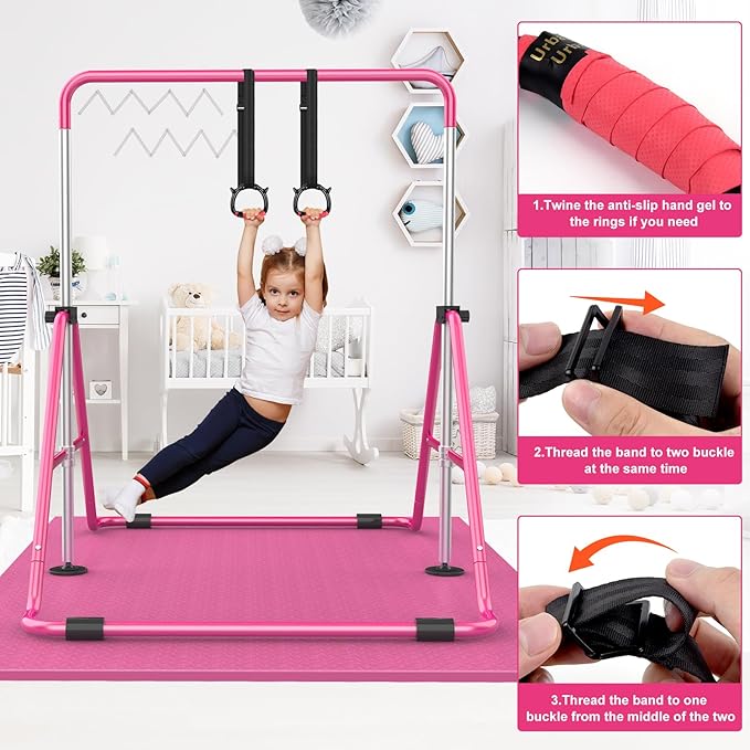 Gymnastic Bars for Kids with Adjustable Height, Folding Gymnastic Training Kip Bar, Expandable Horizontal Bar for Home