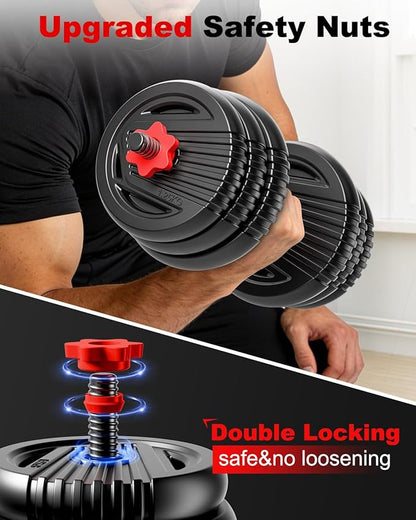 Adjustable Dumbbells, 20/30/45/70/90lbs Free Weight Set with Connector,5 in1 Dumbbells Set Used as Barbell,Kettlebells,Push up Stand,Fitness Exercises for Home Gym Suitable Men/Women