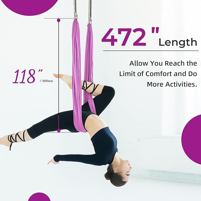 HECASA Aerial Silks Yoga Swing Set, Aerial Yoga Hammock w/Daisy Chain for Home, Inversion Exercises, Strength Training and Starter Kit