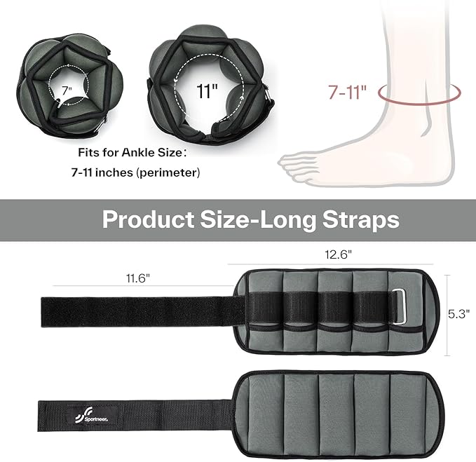 Sportneer Adjustable Ankle Weights for Women and Men 7 lbs/Pair Adjustable Leg Weights with Secure Straps, Strength Training Weighted for Yoga, Walking, Running, Aerobics, Gym, Physical Therapy