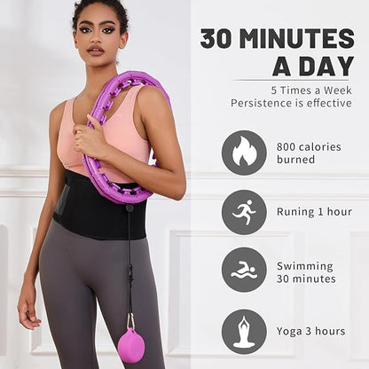 Weighted Fit Hoop Plus Size with Extra Sweat Belt for Adult Weight Loss, 32 Detachable Links Smart Fitness Hoop, Fitness and Massage 2 in 1, Great for Adults and Beginners