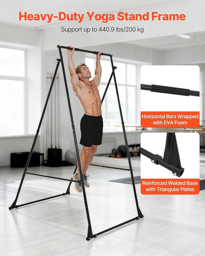 VEVOR Yoga Stand Frame, Max 441-551 lbs Load Swing Stand, Triangular Structure Aerial Rig, Aerial Silk Stands with Yoga Hammock, Standard & Height-Adjustable Version
