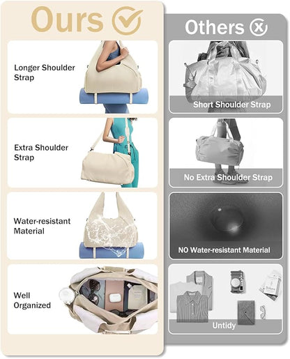 Gym Bag for Women with Shoe Compartment Yoga Mat Bag with Wet Pocket and Water Bottle Holder Weekender Bag with Strap