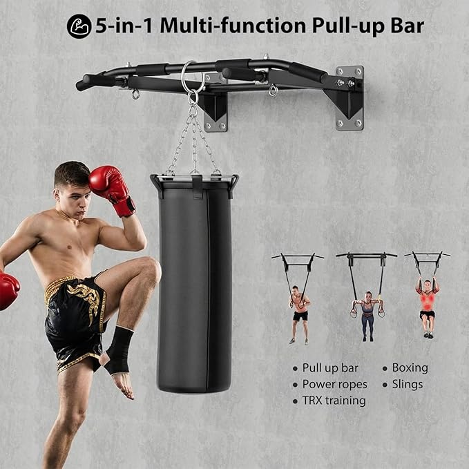 Wall-Mounted Pull-Up Bar – Drill Installation, Home Gym Equipment for Indoor Fitness, Chin-Up Bar for Strength Training, Spine Stretching & Inverted Workouts