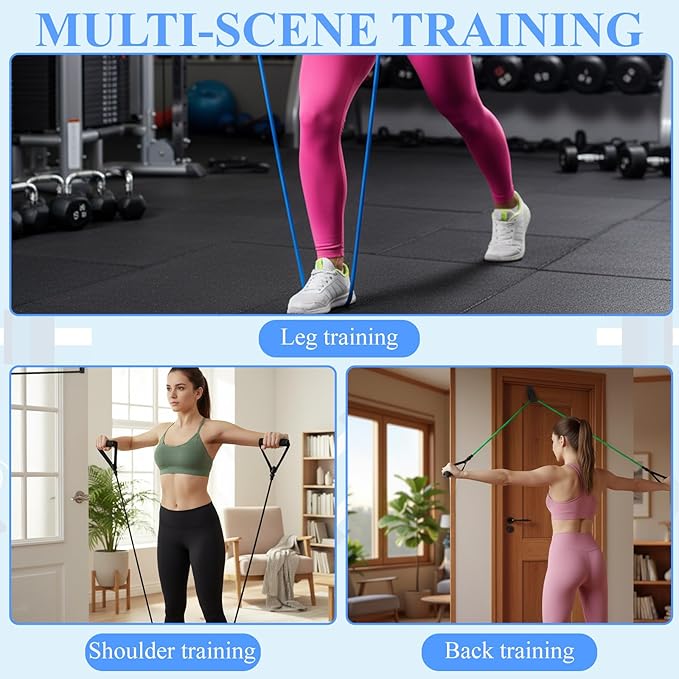 10 Pcs Exercise Resistance Bands with Handles, Exercise Stretch Bands, Physical Resistance Tube Workout Band with Door Anchor for Women Men Muscle Toning Strength Training Physical Therapy Work