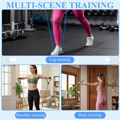 10 Pcs Exercise Resistance Bands with Handles, Exercise Stretch Bands, Physical Resistance Tube Workout Band with Door Anchor for Women Men Muscle Toning Strength Training Physical Therapy Work
