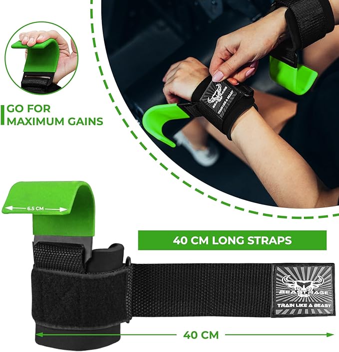 BEAST RAGE Workout Hooks for Men, Durable Coated Grip Gym Straps for Weightlifting Wrist Wraps Training Weight Lifting Strength Fitness Bodybuilding Anti Slip Women Hook Exercise