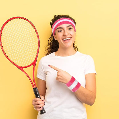 5 PCS Sweatbands Set Headband Wristbands and Striped Socks, Sweat Band for Women Neon Sports Pink Headband Fitness 80s 90s Costumes Accessories Fitness Workout Outfit for Women and Men