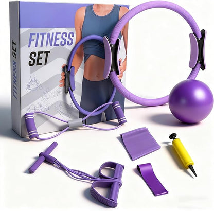 Home Pilates Kit for Women, Essentials Pilates Equipment Set- Pilates Ring, Figure Eight Supports, Mini Ball, Resistance Bands & Accessories for Beginners Workout at Home
