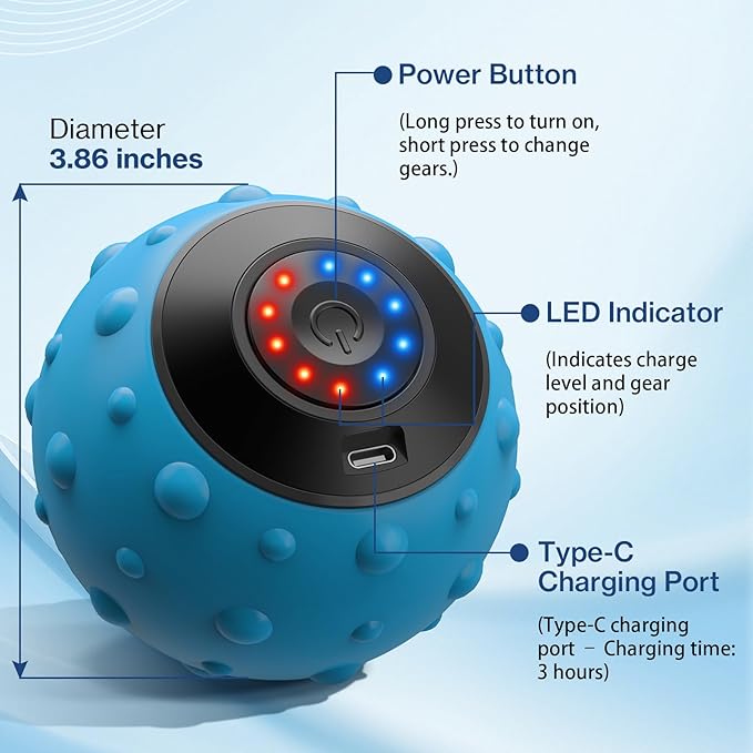 Upgraded Vibrating Massage Ball with 5-Speed, LED Display, Rechargeable Massage Vibrating Ball for Relieving Muscle Pressure, Electric Massager for Fitness/Yoga/Training (Blue)