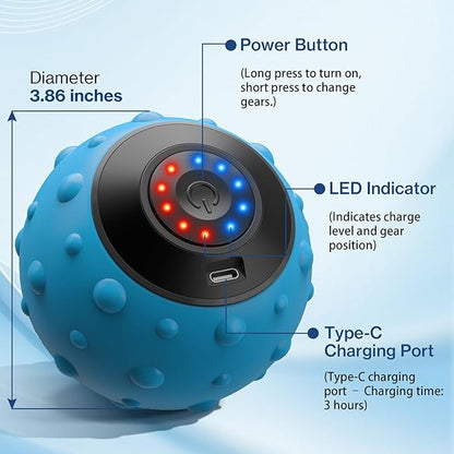 Upgraded Vibrating Massage Ball with 5-Speed, LED Display, Rechargeable Massage Vibrating Ball for Relieving Muscle Pressure, Electric Massager for Fitness/Yoga/Training (Blue)