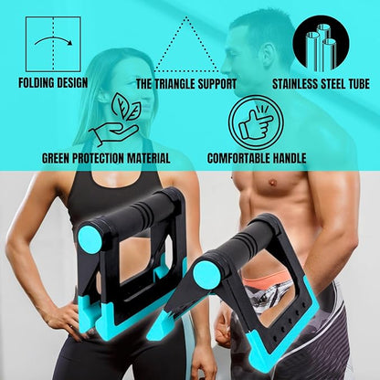 NuFit Portable Pushup Handles for Travel | Travel Push Up Bars for Hotel, Home Floor, and Gym Workouts, Ergonomic & Foldable Non-Slip Fitness Structure that Prevents Wrist & Elbow Strain