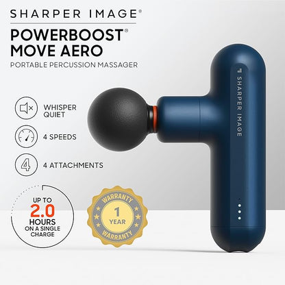 Sharper Image Powerboost Move Aero 3.0 – Mini Percussion Massage Gun| Updated Soft-Touch Design, Carrying Bag, 4 Nodes| Portable Full Body Back & Shoulder Massager| Deep Tissue Massage Tool Gift