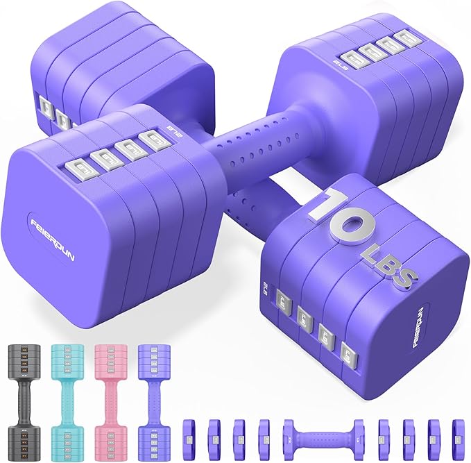 FEIERDUN 5-in-1 Adjustable Dumbbell Set of 2, 12LBS/20LBS Hand Weights for Women, Men, 1s-Adjust Dual-Stable Dumbbell Set for Women Home Gym & Outdoor