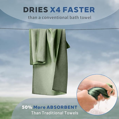 Tian qing Microfiber Travel Towel Set, 2 Piece, Quick Dry Camping Towel, Lightweight,Fast Drying Soft Towel for Beach,Backpacking Hiking Gym Yoga Swimming (Army Green, Medium)