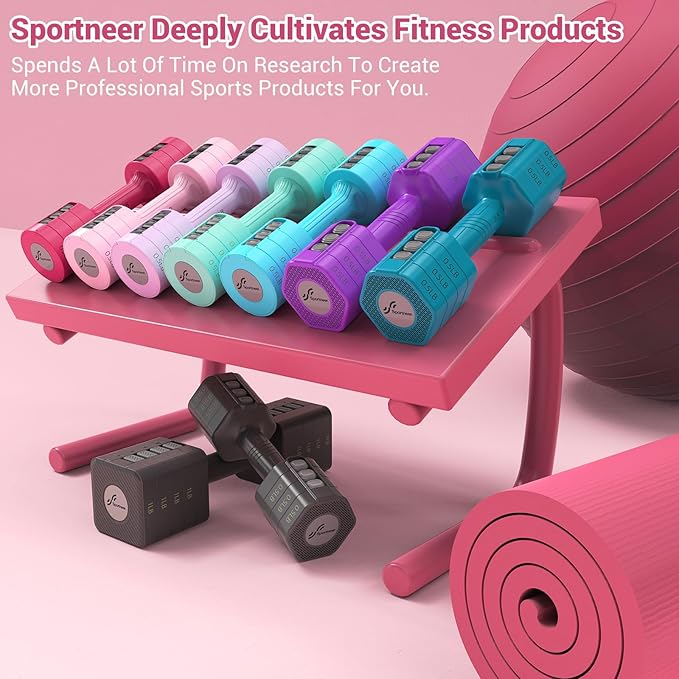 Sportneer Adjustable Dumbbells Hand Weights Set: 5 lb Dumbbell Set of 2 Each 2lb 3lb 4lb 5lb Free Weights Fast Adjust Weight 4 In 1 Weights Dumbbells Set for Women Men Home Gym Exercise Training