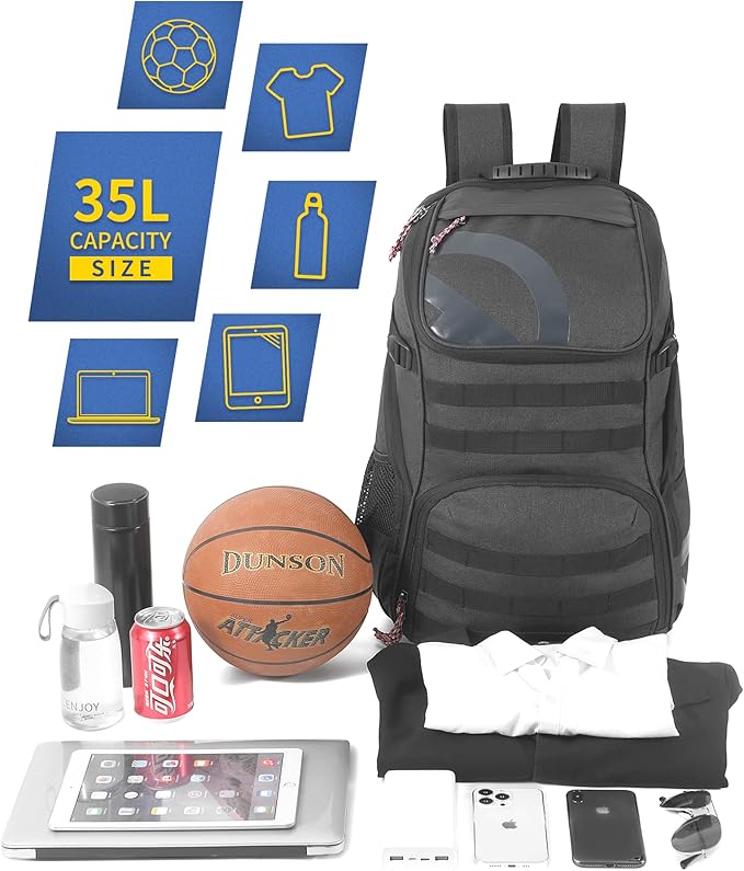 TRAILKICKER Basketball Bag Backpack with Ball Holder Multi-Sport Backpack for Soccer Volleyball Football Baseball Helmet