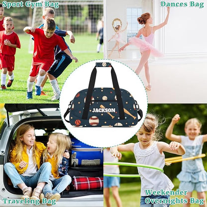Personalized Baseball Gym Duffel Bags for Kids Boys with Custom Name Sport Training Travel Bags for Overnight Weekender, Dark Blue