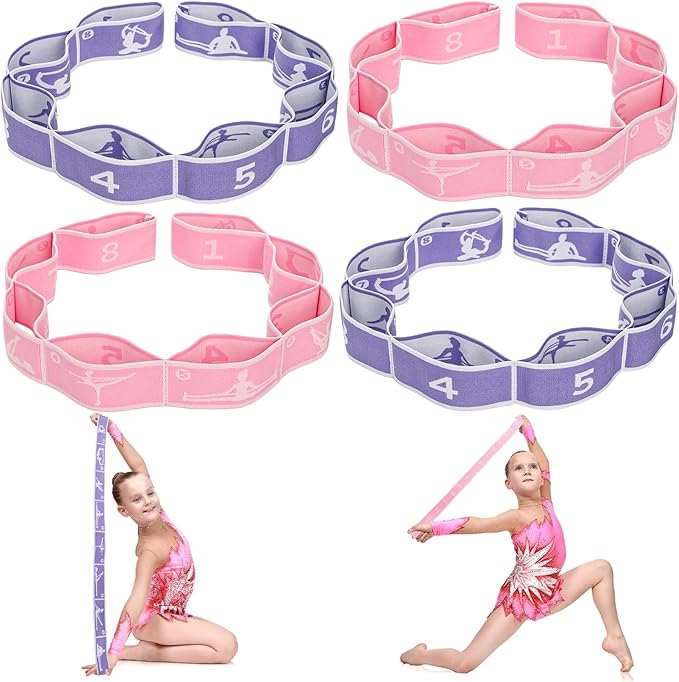 4 Pcs Stretch Strap for Kids, Dance Training Elastic Band for Children Gymnastics, Stretch Bands Yoga Stretching Straps, Multi-Loop Numbered Exercise Band for Ballet Cheerleading, 8 Loops