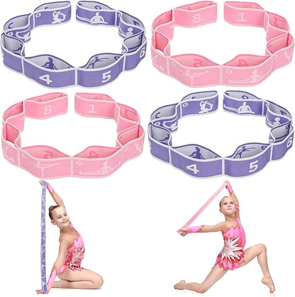 4 Pcs Stretch Strap for Kids, Dance Training Elastic Band for Children Gymnastics, Stretch Bands Yoga Stretching Straps, Multi-Loop Numbered Exercise Band for Ballet Cheerleading, 8 Loops