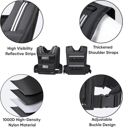 APEXUP Adjustable Weighted Vest Men 20lbs/30lbs/40lbs Weights with Reflective Stripe, Weight Vest Woman Workout Vest for Strength Training Running Walking