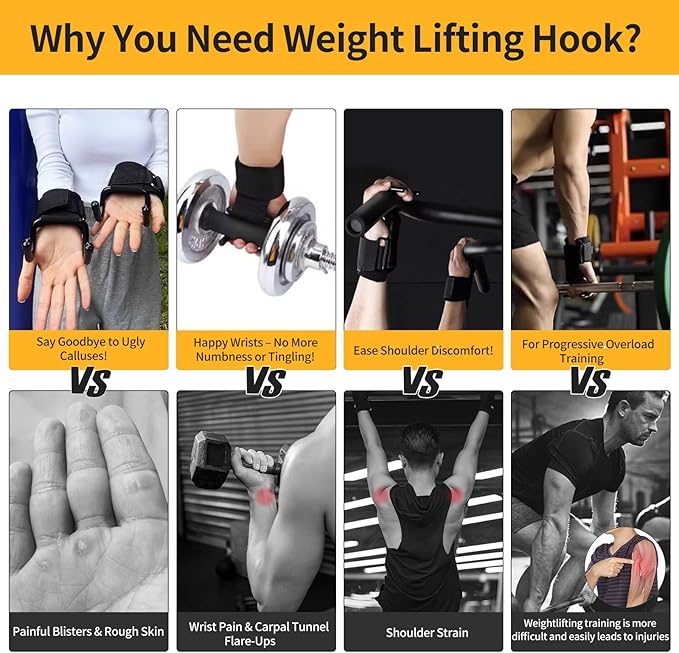 GPANDAG Weight Lifting Hooks for Men and Women(Pair), 330 LB Heavy Duty Gym Lifting Wrist Strap Hook for Deadlifts, Pull-Ups, Strength Training, 0.4inch Grip Weightlifting Hooks for Teen