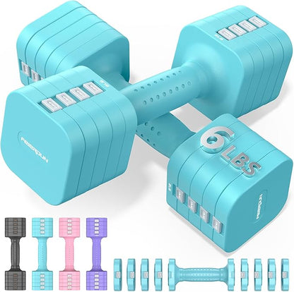 FEIERDUN 5-in-1 Adjustable Dumbbell Set of 2, 12LBS/20LBS Hand Weights for Women, Men, 1s-Adjust Dual-Stable Dumbbell Set for Women Home Gym & Outdoor