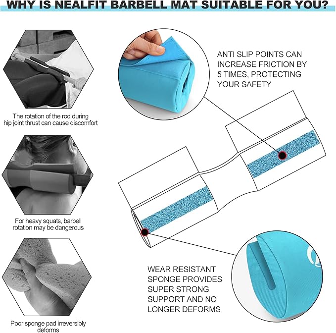 Barbell Squat Pad with Thick Nylon Padding, Hip Thrust Pad for Squats, Lunges, Neck Shoulder Squat Pad for Olympic or Standard Bars
