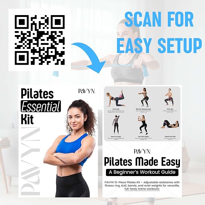 Pilates Kit 16- Pieces with Adjustable Resistance – Fitness Ring, Exercise Ball, Bands, Wrist Weights & Essential Pilates Equipment for Home Workouts - Versatile Fitness Accessories