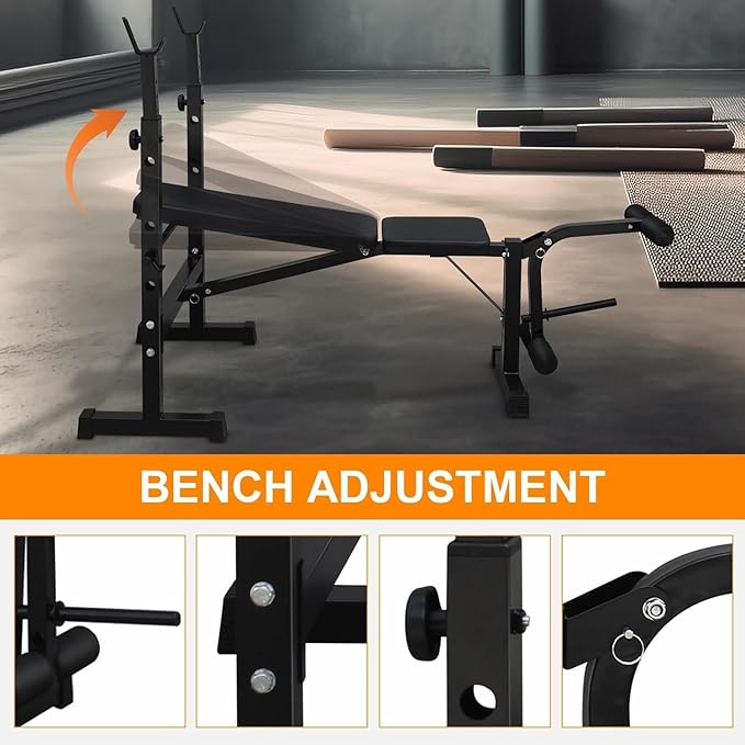 Adjustable Weight Bench for Home Gym, Multi-Function Strength Training Bench with Foldable Design, Heavy-Duty Steel Frame, Incline Decline Flat Positions, Full Body Workout Equipment