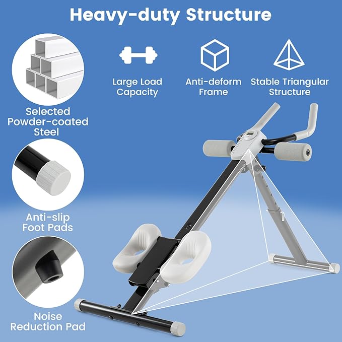 GYMAX Ab Workout Equipment, Adjustable Ab Machine for Whole Body Home Exercise with LCD Monitor, Big Knee Pads & Foam Cover, Core Ab Stomach Trainer for Home Gym Strength Training