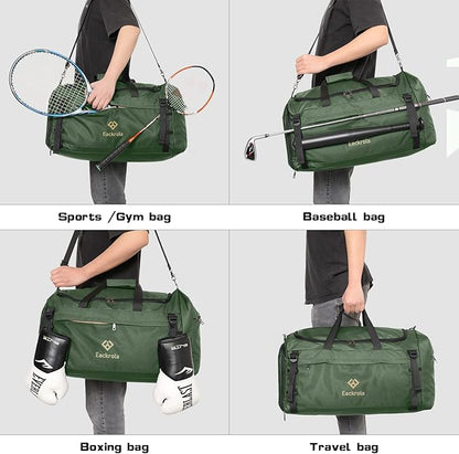 Eackrola Large Sports Gym Bag, Travel Duffel bag with Wet Pocket & Shoes Compartment for men women, 65L, Lightweight