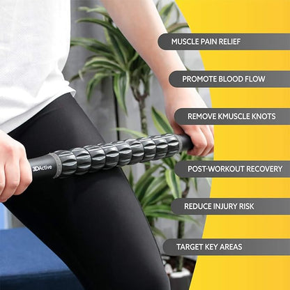 3DActive Massage Roller Stick for Muscle Recovery, Deep Tissue & Trigger Point Massage Muscleroller for Athletes for Post-Workout Recovery, Relieve Cramps & Release Muscle Tension - Gray