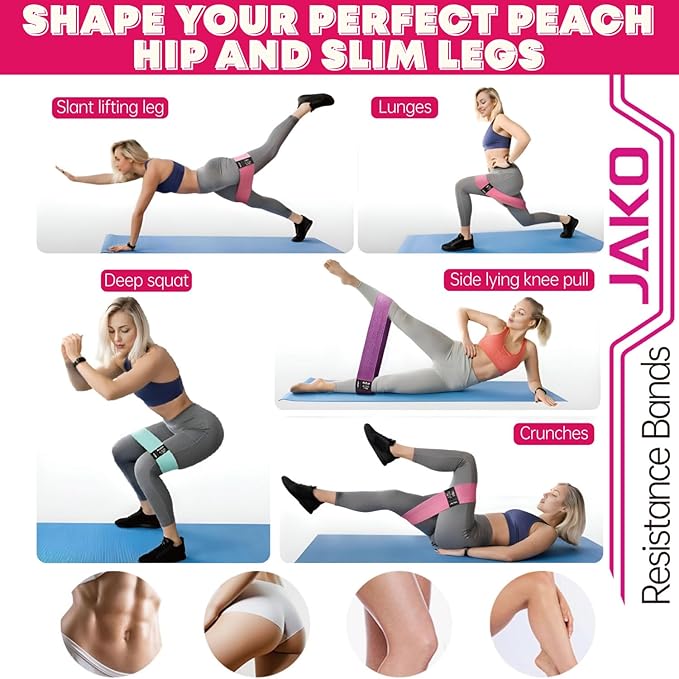 Non-Slip Hip Resistance Bands for Working Out - Fabric Elastic Exercise Bands Strength Training, Physical Therapy, Pilates & Yoga - Booty Workout Bands for Women/Men Legs & Thigh Glutes