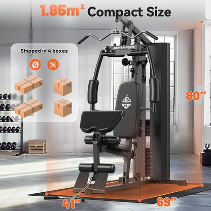 Sportsroyals Home Gym, Multifuntional Workout Station with 150LBS Weight Stack, Full Body Workout Equipment for Home Exercise Fitness